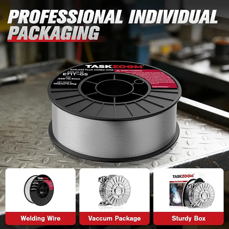 TASKZOOM Flux Core Welding Wire .035", E71T-GS Gasless MIG Welding Wire 10 lb Spool, Mild Steel Flux Core Wire, No Gas MIG Wire for Wire Welder, Smooth Arc Low Spatter